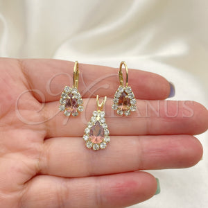 Juego de Arete y Dije de Adulto 5.056.015 Oro Laminado, con Blanca Zirconia Cubica, Pulido, Tono Dorado
