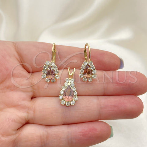 Juego de Arete y Dije de Adulto 5.056.015 Oro Laminado, con Blanca Zirconia Cubica, Pulido, Tono Dorado