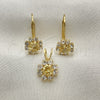 Juego de Arete y Dije de Adulto 5.058.010 Oro Laminado, Diseño de Flor, con Blanca Zirconia Cubica, Pulido, Tono Dorado