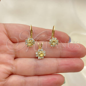 Juego de Arete y Dije de Adulto 5.058.010 Oro Laminado, Diseño de Flor, con Blanca Zirconia Cubica, Pulido, Tono Dorado
