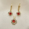 Juego de Arete y Dije de Adulto 5.058.012 Oro Laminado, Diseño de Flor, con Blanca Zirconia Cubica, Pulido, Tono Dorado