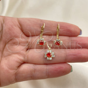 Juego de Arete y Dije de Adulto 5.058.012 Oro Laminado, Diseño de Flor, con Blanca Zirconia Cubica, Pulido, Tono Dorado