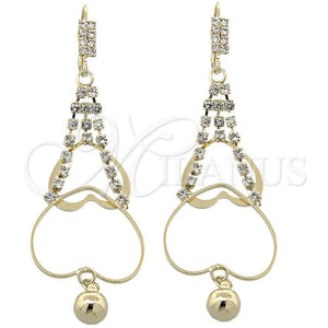 Arete Largo 5.073.005 Oro Laminado, Diseño de Corazón, con Blanca Zirconia Cubica, Pulido, Tono Dorado