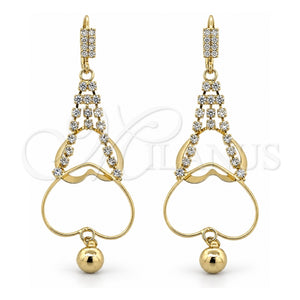 Arete Largo 5.073.005 Oro Laminado, Diseño de Corazón, con Blanca Zirconia Cubica, Pulido, Tono Dorado