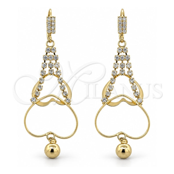 Arete Largo 5.073.005 Oro Laminado, Diseño de Corazón, con Blanca Zirconia Cubica, Pulido, Tono Dorado