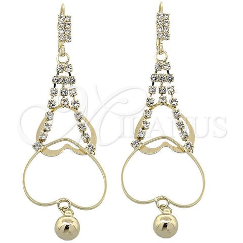 Arete Largo 5.073.005 Oro Laminado, Diseño de Corazón, con Blanca Zirconia Cubica, Pulido, Tono Dorado