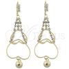 Arete Largo 5.073.005 Oro Laminado, Diseño de Corazón, con Blanca Zirconia Cubica, Pulido, Tono Dorado