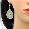 Arete Colgante 73.006 Oro Laminado, Diseño de Oja y File, con Blanca Cristal, Diamantado, Tono Dorado