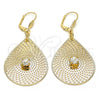 Arete Colgante 73.006 Oro Laminado, Diseño de Oja y File, con Blanca Cristal, Diamantado, Tono Dorado