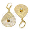 Arete Colgante 73.006 Oro Laminado, Diseño de Oja y File, con Blanca Cristal, Diamantado, Tono Dorado