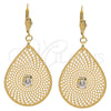 Arete Colgante 73.006 Oro Laminado, Diseño de Oja y File, con Blanca Cristal, Diamantado, Tono Dorado