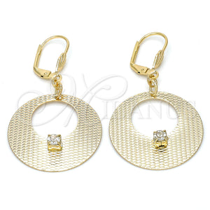 Arete Colgante 60.012 Oro Laminado, con Blanca Cristal, Diamantado, Tono Dorado