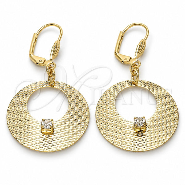 Arete Colgante 60.012 Oro Laminado, con Blanca Cristal, Diamantado, Tono Dorado