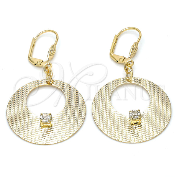 Arete Colgante 60.012 Oro Laminado, con Blanca Cristal, Diamantado, Tono Dorado