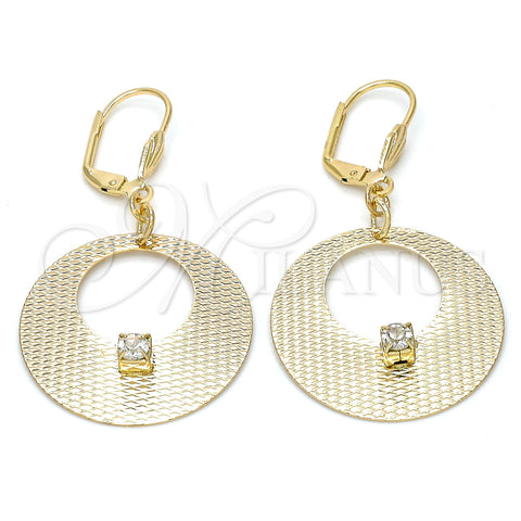Arete Colgante 60.012 Oro Laminado, con Blanca Cristal, Diamantado, Tono Dorado