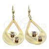 Arete Colgante 81.003 Oro Laminado, Diseño de Flor y Gota, con Blanca Zirconia Cubica, Diamantado, Tono Dorado