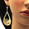 Arete Colgante 81.011 Oro Laminado, Diseño de Flor y Gota, con Blanca Cristal, Diamantado, Tono Dorado