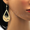 Arete Colgante 81.011 Oro Laminado, Diseño de Flor y Gota, con Blanca Cristal, Diamantado, Tono Dorado