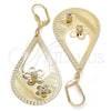 Arete Colgante 81.011 Oro Laminado, Diseño de Flor y Gota, con Blanca Cristal, Diamantado, Tono Dorado