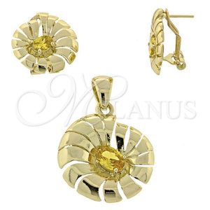 Juego de Arete y Dije de Adulto 5.046.004 Oro Laminado, con Dorado Zirconia Cubica, Pulido, Tono Dorado