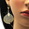 Arete Colgante 80.004 Oro Laminado, Diseño de Oja y File, con Blanca Cristal, Pulido, Tono Dorado