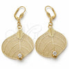 Arete Colgante 80.004 Oro Laminado, Diseño de Oja y File, con Blanca Cristal, Pulido, Tono Dorado