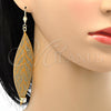 Arete Colgante 65.001 Oro Laminado, Diseño de Oja y File, con Blanca Cristal, Pulido, Tono Dorado