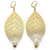 Arete Colgante 65.001 Oro Laminado, Diseño de Oja y File, con Blanca Cristal, Pulido, Tono Dorado