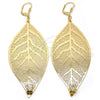 Arete Colgante 65.001 Oro Laminado, Diseño de Oja y File, con Blanca Cristal, Pulido, Tono Dorado