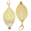 Arete Colgante 65.001 Oro Laminado, Diseño de Oja y File, con Blanca Cristal, Pulido, Tono Dorado
