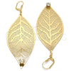 Arete Colgante 65.001 Oro Laminado, Diseño de Oja y File, con Blanca Cristal, Pulido, Tono Dorado