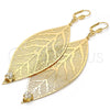 Arete Colgante 65.001 Oro Laminado, Diseño de Oja y File, con Blanca Cristal, Pulido, Tono Dorado