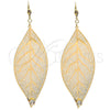 Arete Colgante 65.001 Oro Laminado, Diseño de Oja y File, con Blanca Cristal, Pulido, Tono Dorado