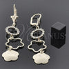 Arete Largo 95.015 Oro Laminado, Diseño de Estrella, con Blanca Zirconia Cubica, Pulido, Tono Dorado