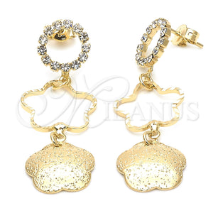 Arete Largo 95.015 Oro Laminado, Diseño de Estrella, con Blanca Zirconia Cubica, Pulido, Tono Dorado