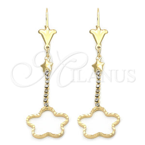 Arete Largo 95.003 Oro Laminado, Diseño de Estrella, con Blanca Zirconia Cubica, Pulido, Tono Dorado
