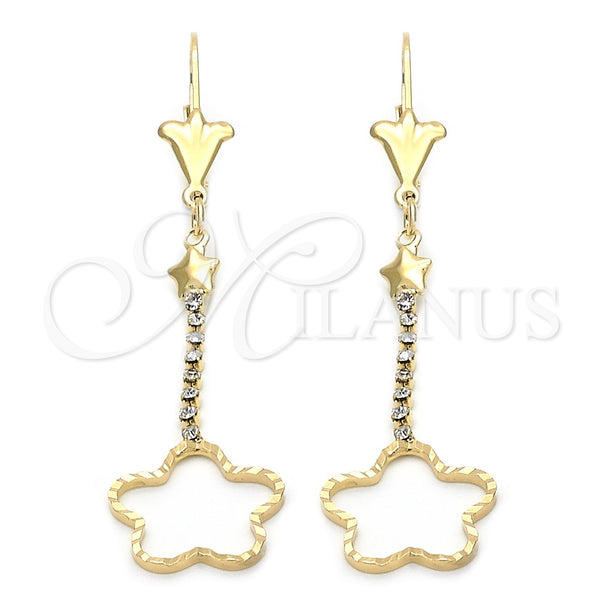 Arete Largo 95.003 Oro Laminado, Diseño de Estrella, con Blanca Zirconia Cubica, Pulido, Tono Dorado
