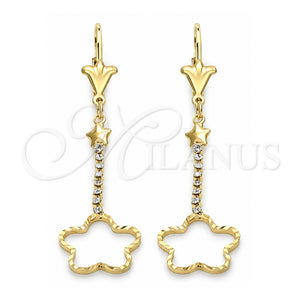 Arete Largo 95.003 Oro Laminado, Diseño de Estrella, con Blanca Zirconia Cubica, Pulido, Tono Dorado