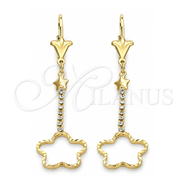 Arete Largo 95.003 Oro Laminado, Diseño de Estrella, con Blanca Zirconia Cubica, Pulido, Tono Dorado