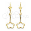 Arete Largo 95.003 Oro Laminado, Diseño de Estrella, con Blanca Zirconia Cubica, Pulido, Tono Dorado