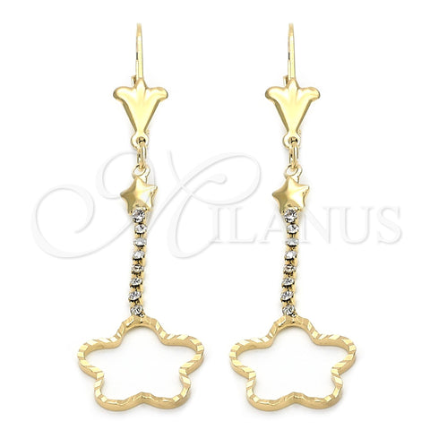 Arete Largo 95.003 Oro Laminado, Diseño de Estrella, con Blanca Zirconia Cubica, Pulido, Tono Dorado