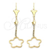 Arete Largo 95.003 Oro Laminado, Diseño de Estrella, con Blanca Zirconia Cubica, Pulido, Tono Dorado