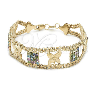 Pulsera Elegante 25.009 Oro Laminado, Diseño de Mariposa, con Blanca Cristal, Pulido, Tono Dorado (25 MM Thickness, 8 Inches Length)