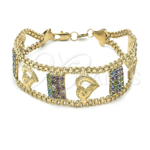 Pulsera Elegante 23.005 Oro Laminado, Diseño de Corazón, con Multicolor Zirconia Cubica, Pulido, Tono Dorado (25 MM Thickness, 8 Inches Length)