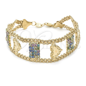 Pulsera Elegante 23.001 Oro Laminado, Diseño de Corazón, con Blanca Cristal, Pulido, Tono Dorado (25 MM Thickness, 8 Inches Length)