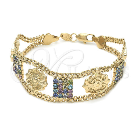 Pulsera Elegante 23.007 Oro Laminado, con Multicolor Cristal, Pulido, Tono Dorado (25 MM Thickness, 8 Inches Length)