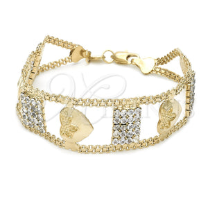 Pulsera Elegante 22.001 Oro Laminado, Diseño de Corazón, con Blanca Cristal, Pulido, Tono Dorado (25 MM Thickness, 8 Inches Length)