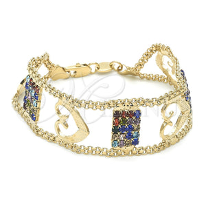 Pulsera Elegante 29.004 Oro Laminado, Diseño de Corazón, con Multicolor Zirconia Cubica, Pulido, Tono Dorado (8 Inches Length)