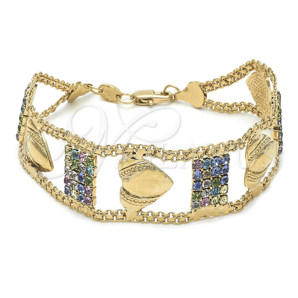 Pulsera Elegante 25.005 Oro Laminado, Diseño de Corazón, con Multicolor Zirconia Cubica, Pulido, Tono Dorado (25 MM Thickness, 8 Inches Length)