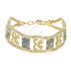 Pulsera Elegante 29.006 Oro Laminado, Diseño de Arco, con Multicolor Zirconia Cubica, Pulido, Tono Dorado (25 MM Thickness, 8 Inches Length)